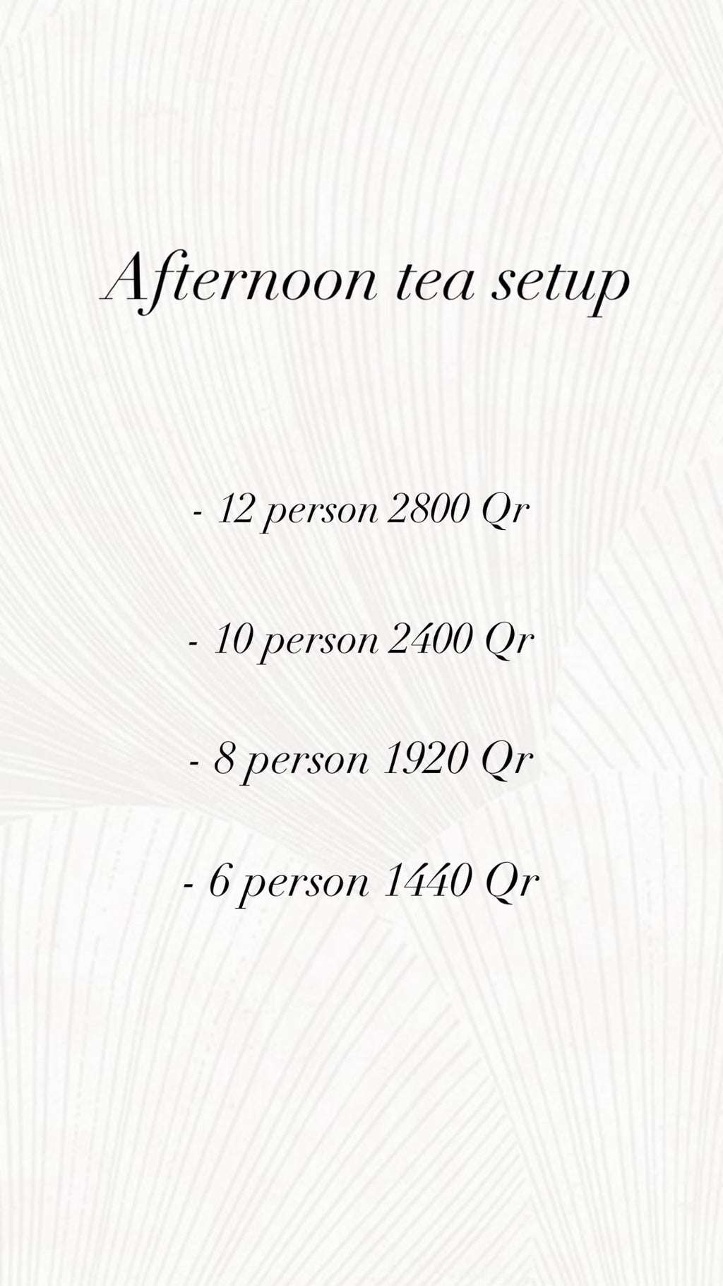 AFTERNOON SETUP RESERVATION MUST BE AT LEAST 2 DAYS IN ADVANCE
